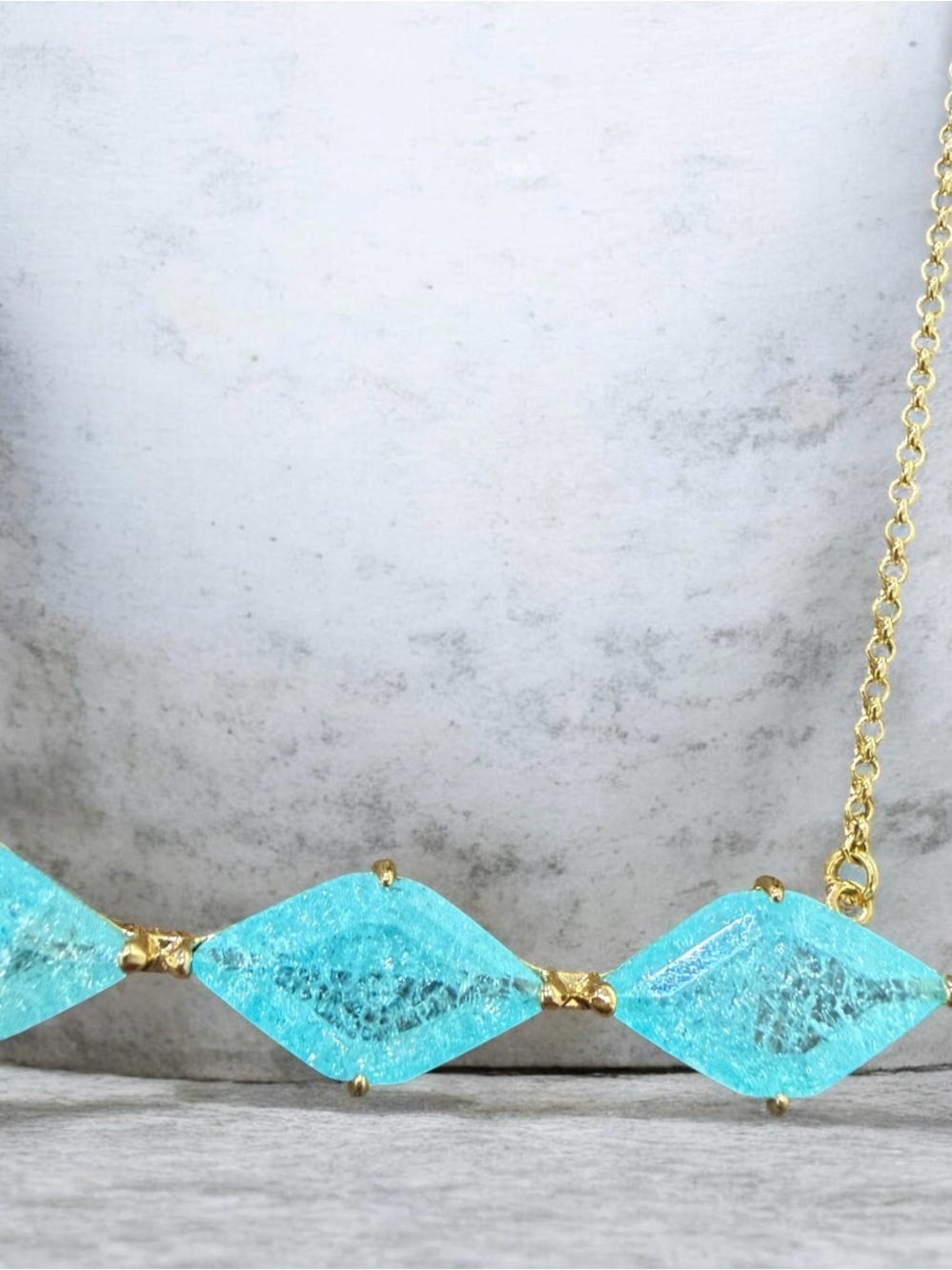 Gold-Tone Chain Necklace with Turquoise Blue Glass Stones
